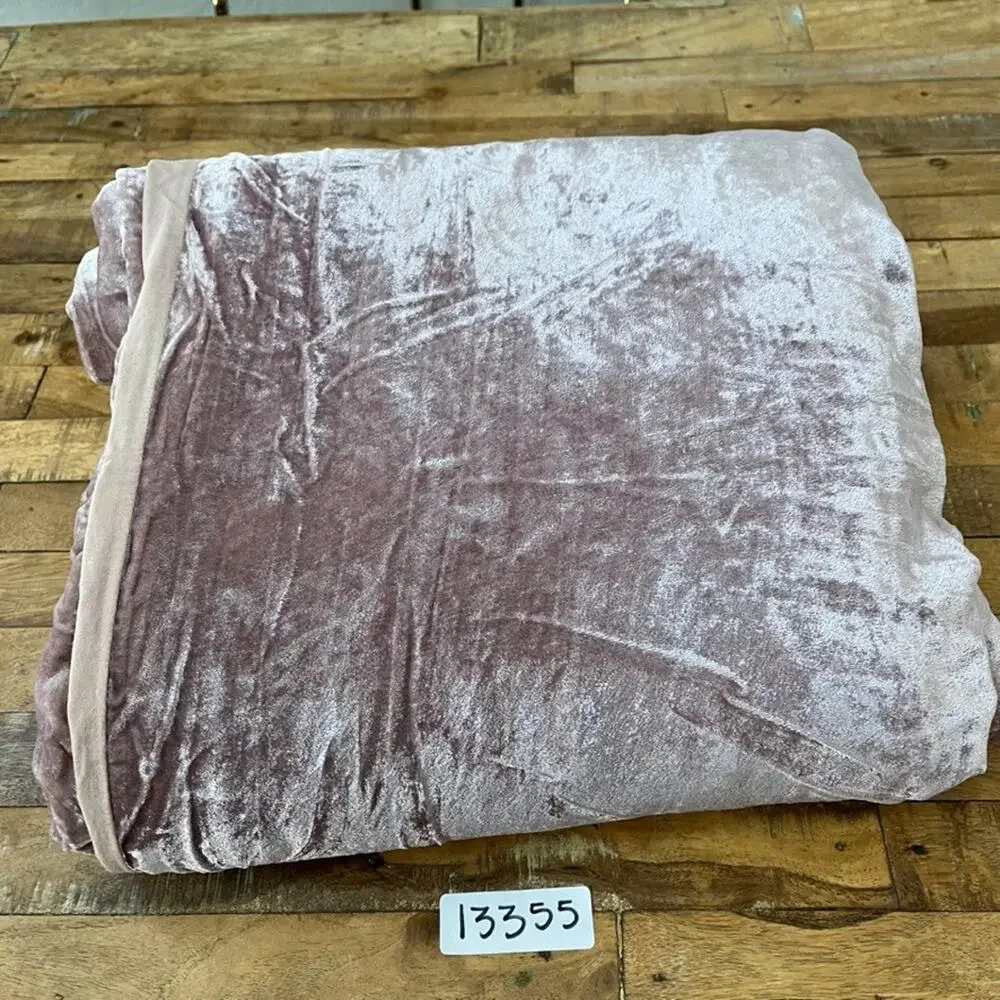 West Elm Dusty Blush Crinkle Velvet Queen Duvet Cover Button Closure
